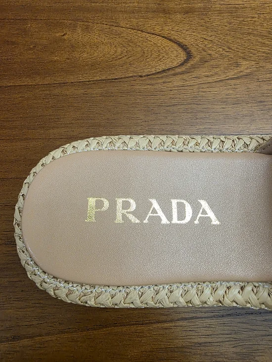 Prada Beige Woven Slide Sandals  (New) - Picture 6 of 10